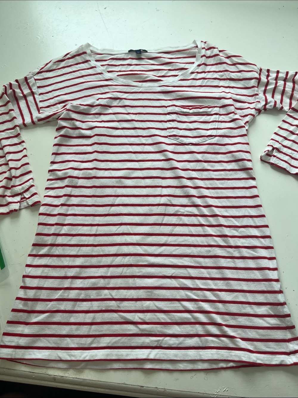 Gap Small Red White Striped 3/4 Sleeve Tunic Style Pocket T Shirt